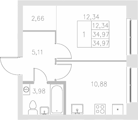 Планировка — Statum, 1-комн., 35 м²