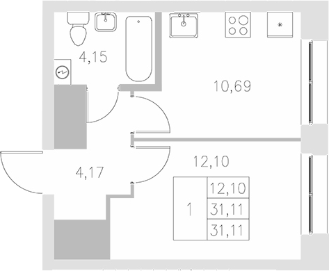 Планировка — Statum, 1-комн., 31 м²