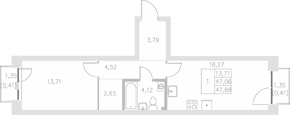 Планировка — Statum, 1-комн., 47 м²