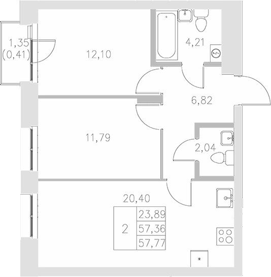 Планировка — Statum, 2-комн., 57 м²