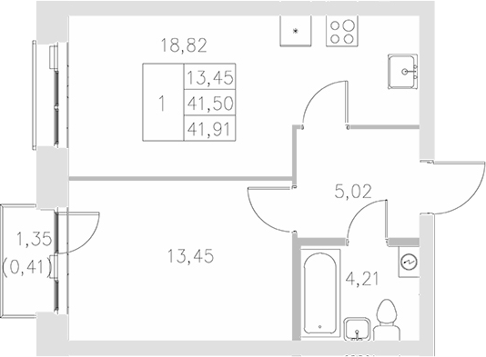 Планировка — Statum, 1-комн., 42 м²