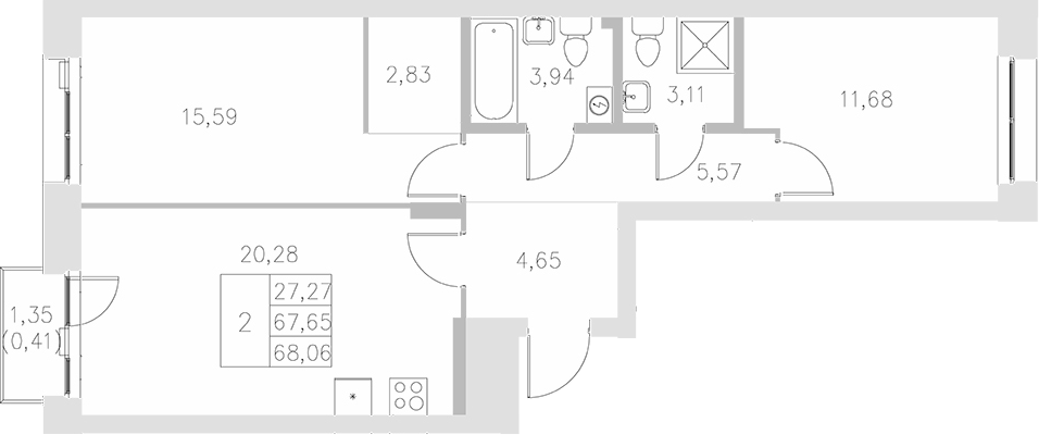 Планировка — Statum, 2-комн., 68 м²