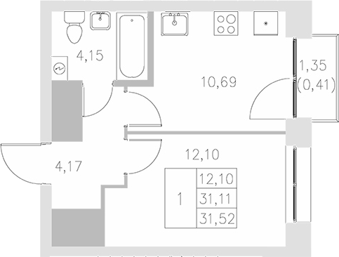 Планировка — Statum, 1-комн., 31 м²