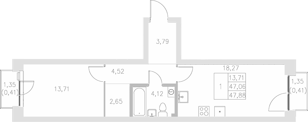 Планировка — Statum, 1-комн., 47 м²