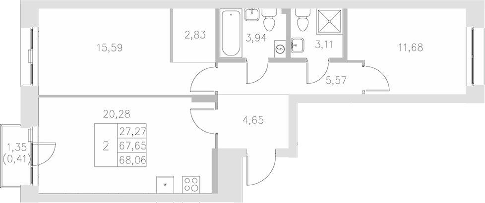 Планировка — Statum, 2-комн., 68 м²