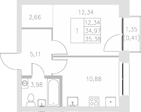 Планировка — Statum, 1-комн., 35 м²