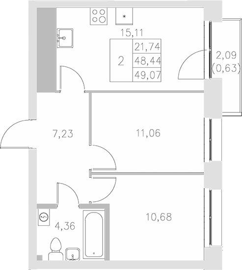 Планировка — Statum, 2-комн., 48 м²