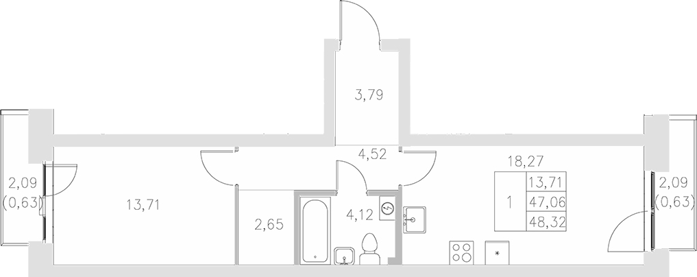 Планировка — Statum, 1-комн., 47 м²