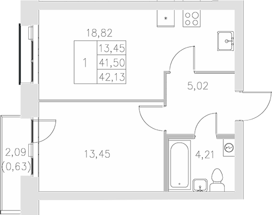 Планировка — Statum, 1-комн., 42 м²