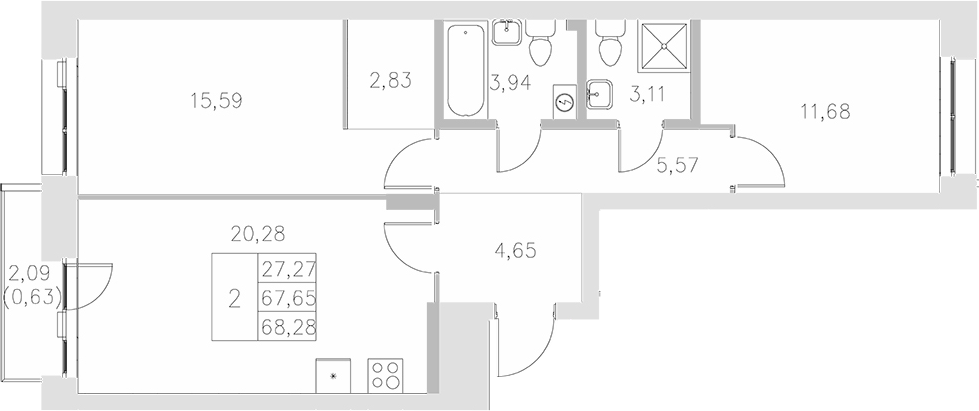 Планировка — Statum, 2-комн., 68 м²