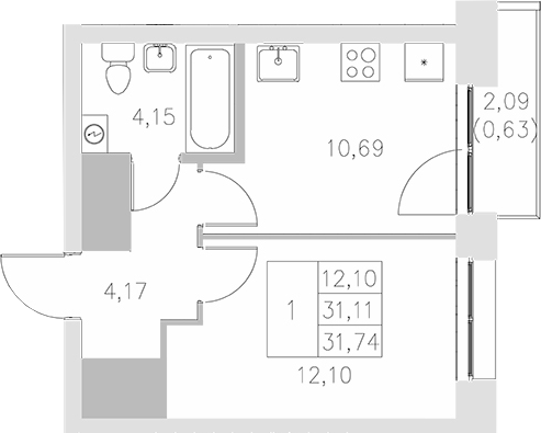 Планировка — Statum, 1-комн., 31 м²