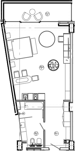 Планировка — Mandarin Garden Hotel, Студия, 54 м²