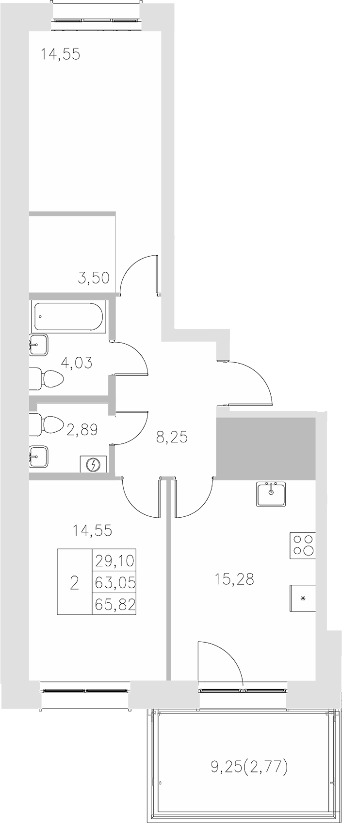 Планировка — Statum, 2-комн., 63 м²