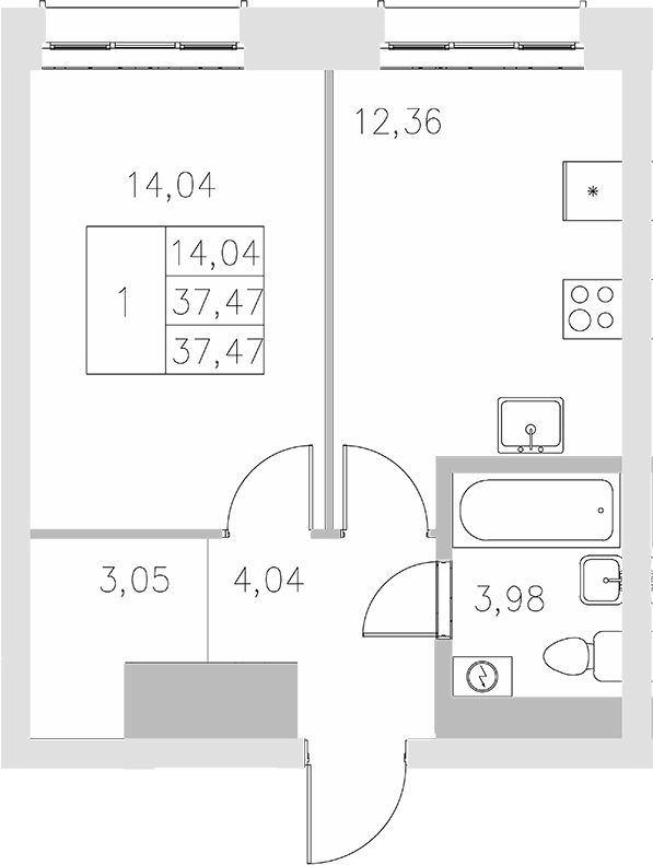 Планировка — Statum, 1-комн., 37 м²
