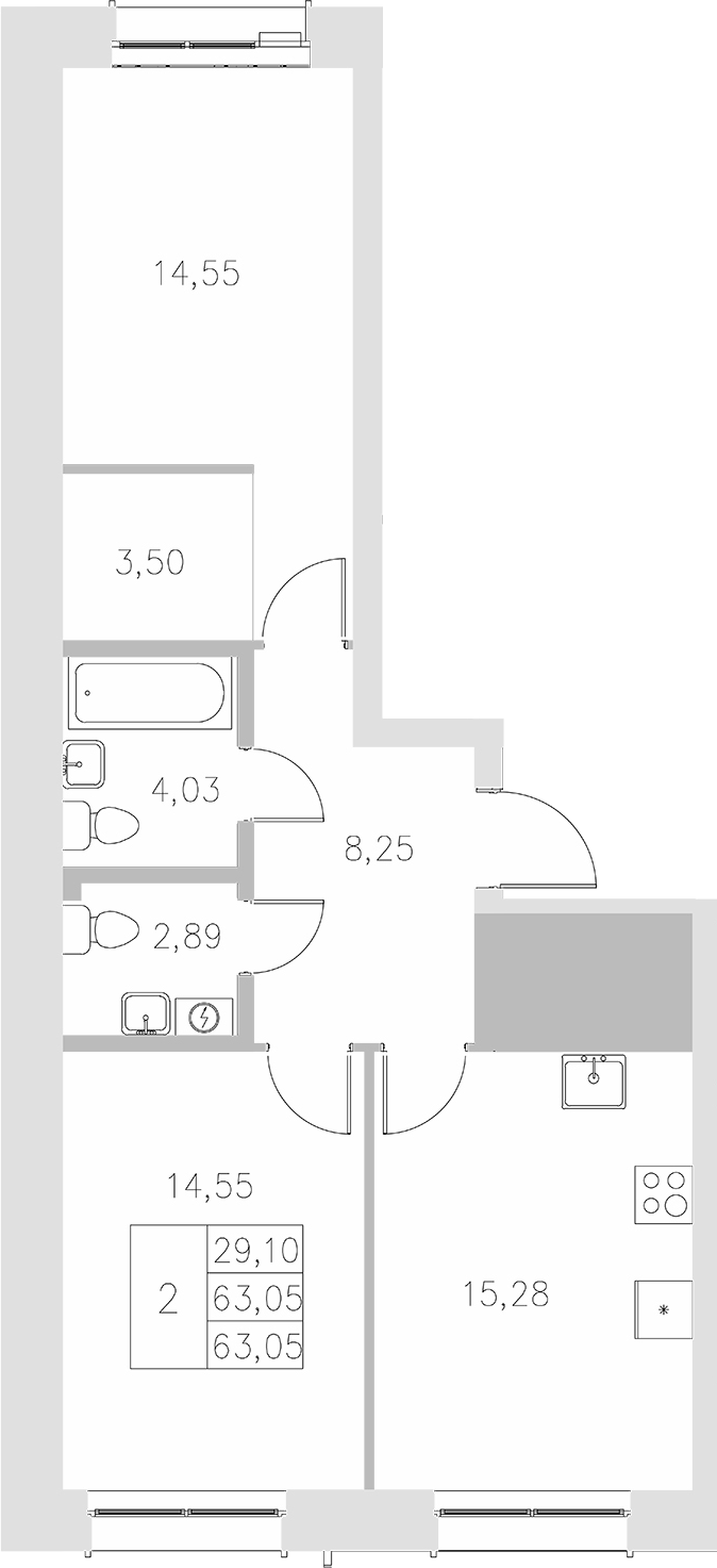 Планировка — Statum, 2-комн., 63 м²