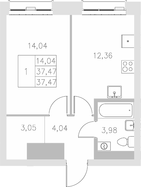 Планировка — Statum, 1-комн., 37 м²
