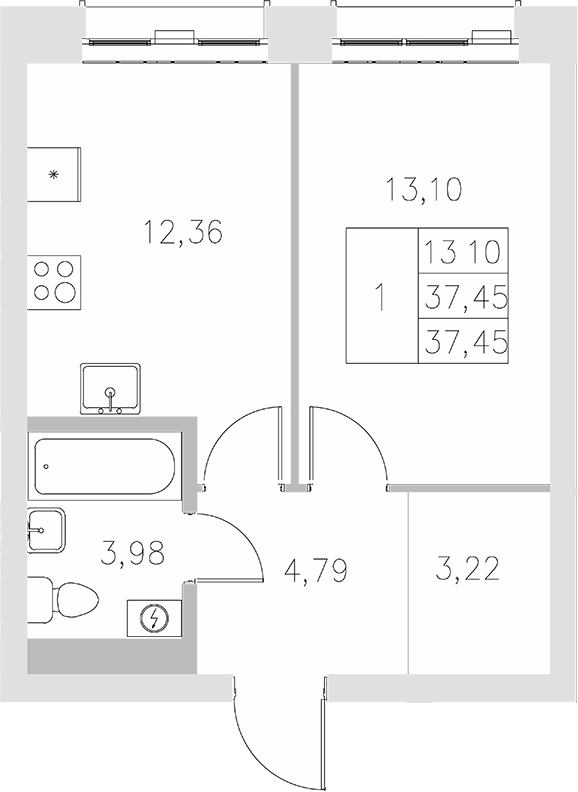 Планировка — Statum, 1-комн., 37 м²