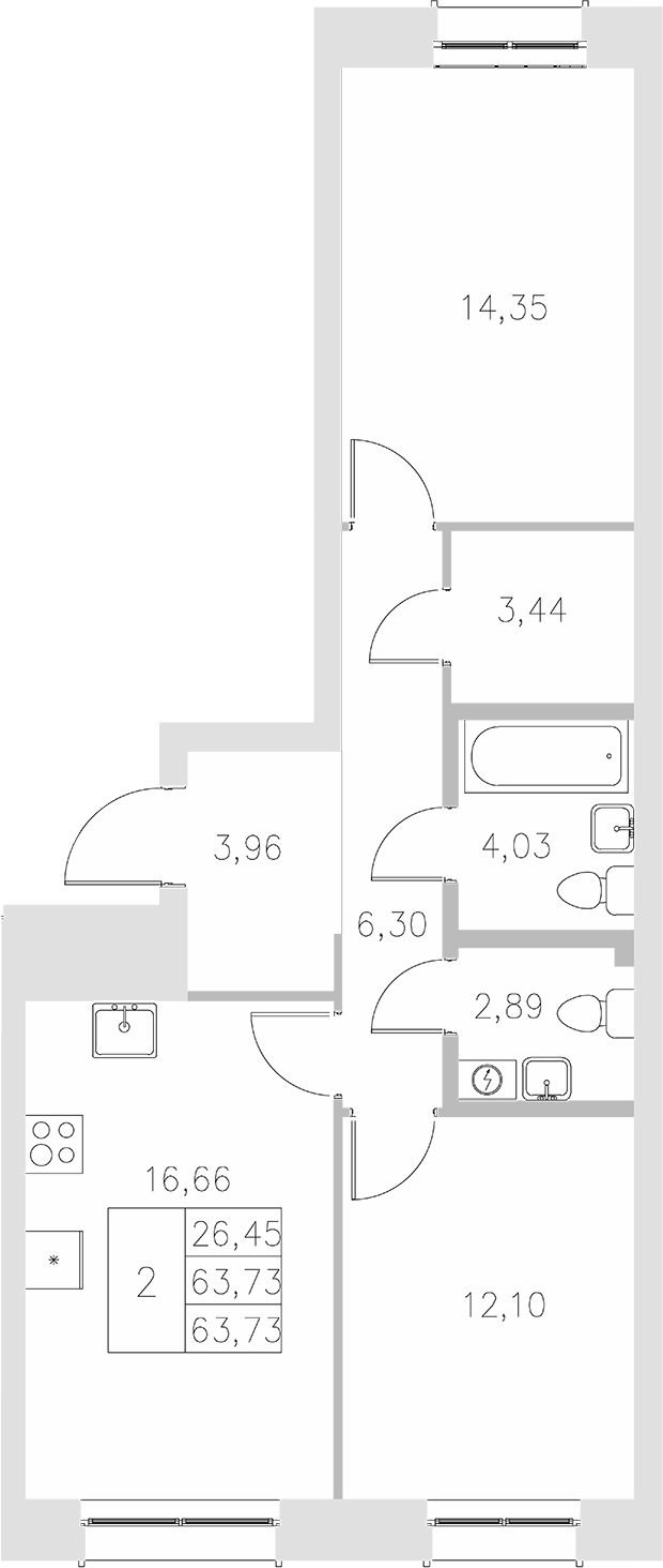 Планировка — Statum, 2-комн., 64 м²