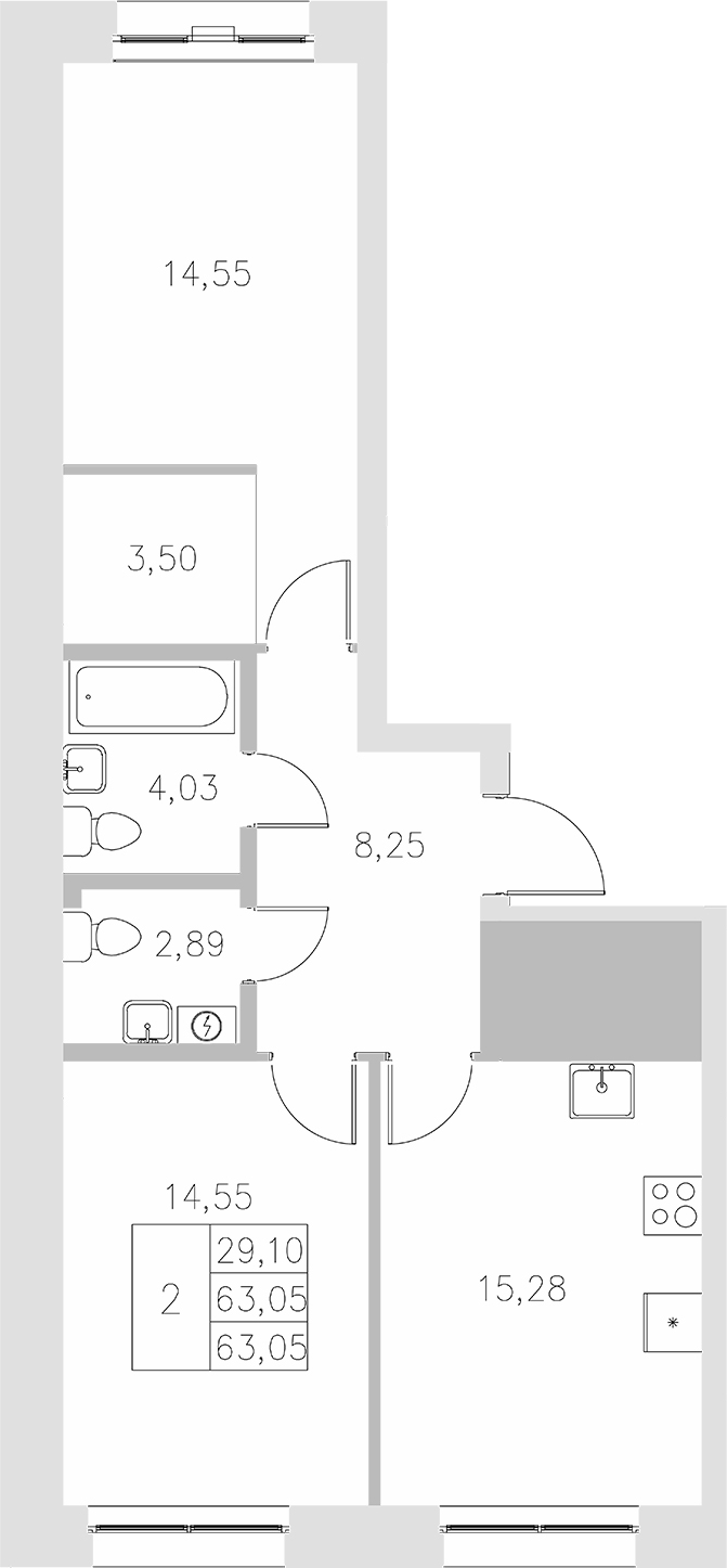 Планировка — Statum, 2-комн., 63 м²