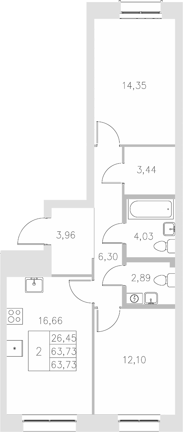 Планировка — Statum, 2-комн., 64 м²