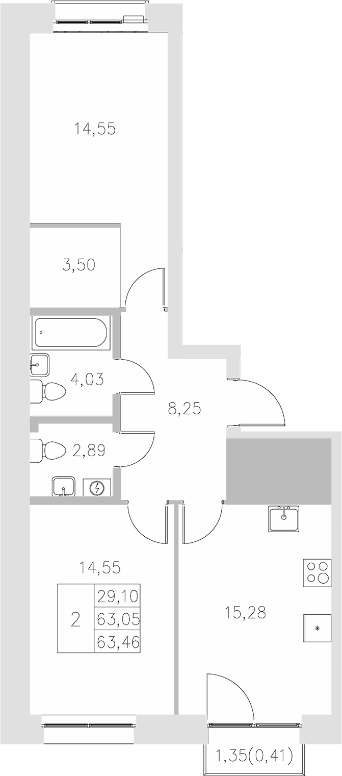 Планировка — Statum, 2-комн., 63 м²