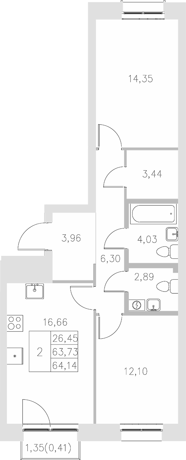 Планировка — Statum, 2-комн., 64 м²