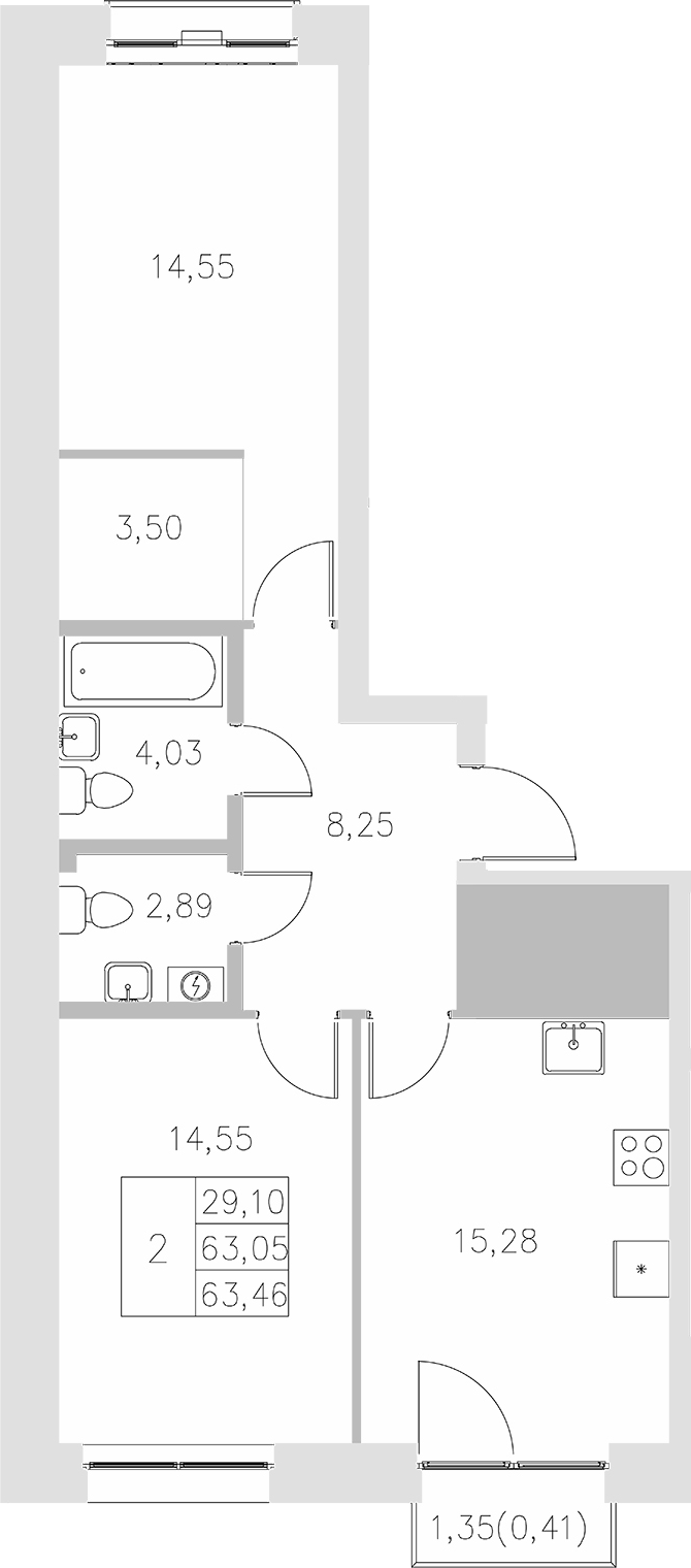 Планировка — Statum, 2-комн., 63 м²