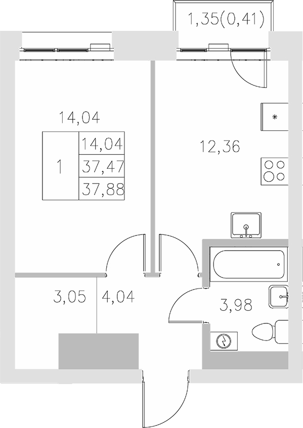 Планировка — Statum, 1-комн., 37 м²