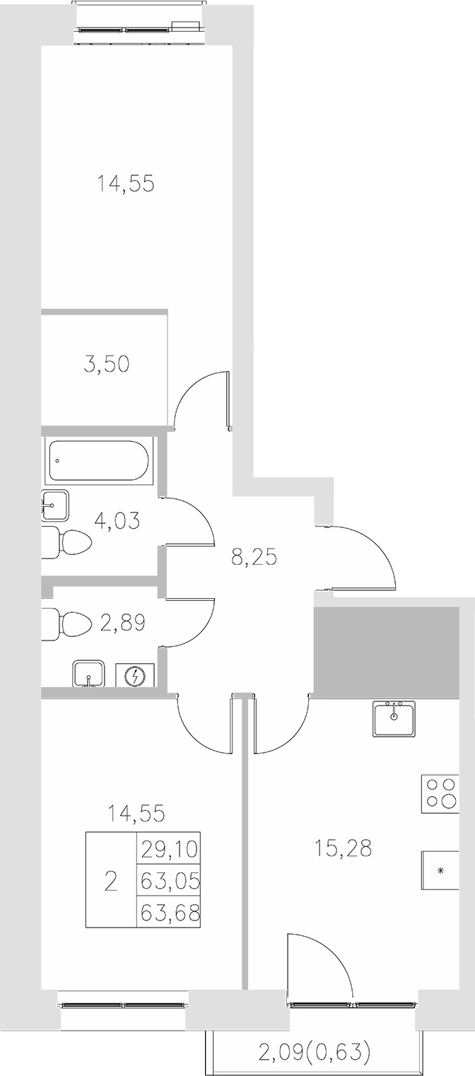 Планировка — Statum, 2-комн., 63 м²
