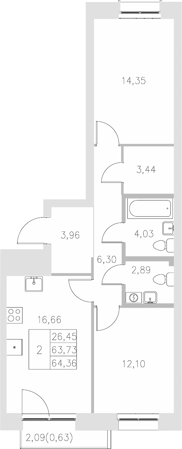 Планировка — Statum, 2-комн., 64 м²