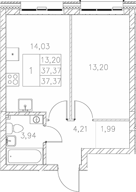 Планировка — Statum, 1-комн., 37 м²