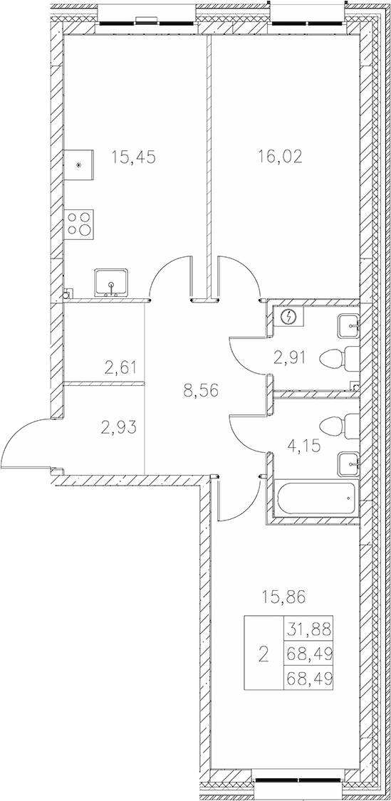 Планировка — Statum, 2-комн., 68 м²