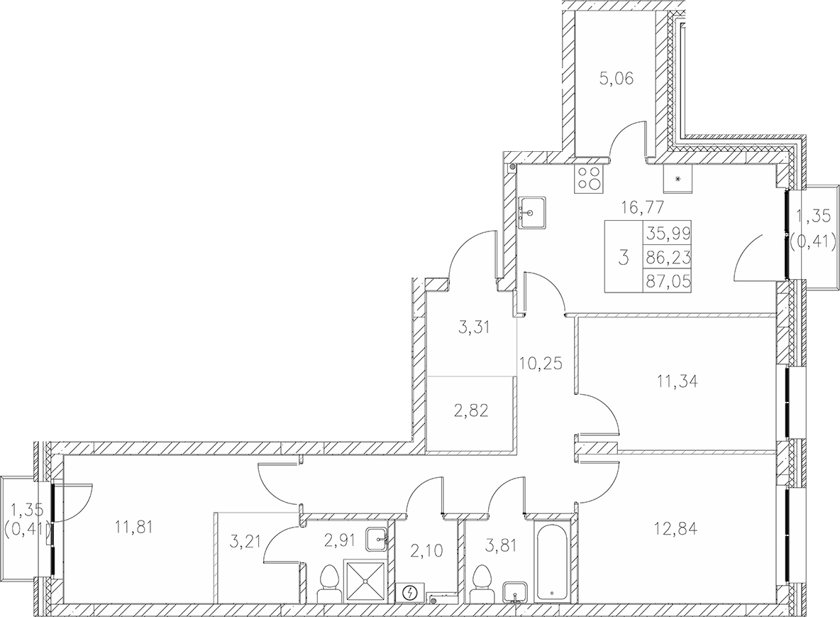 Планировка — Statum, 3-комн., 86 м²
