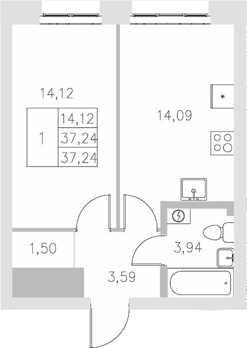 Планировка — Statum, 1-комн., 37 м²