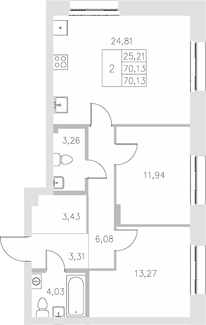 Планировка — Statum, 2-комн., 70 м²