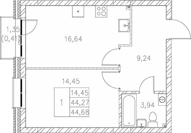 Планировка — Statum, 1-комн., 44 м²