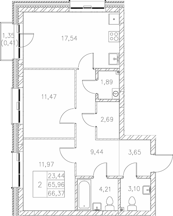 Планировка — Statum, 2-комн., 66 м²