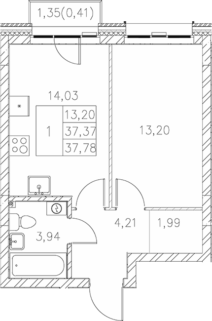 Планировка — Statum, 1-комн., 37 м²