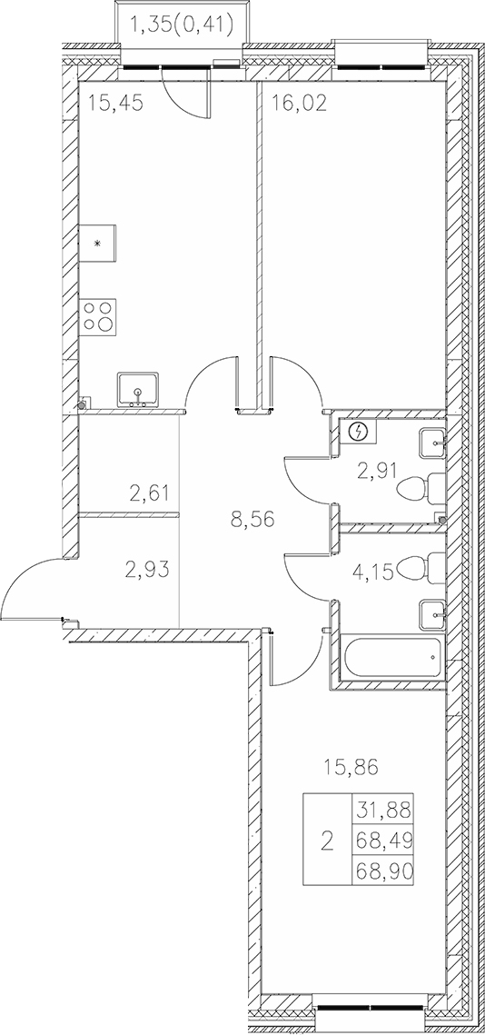 Планировка — Statum, 2-комн., 68 м²