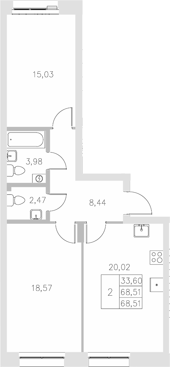 Планировка — Statum, 2-комн., 69 м²