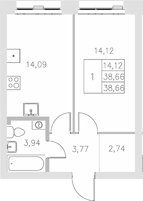 Планировка — Statum, 1-комн., 39 м²