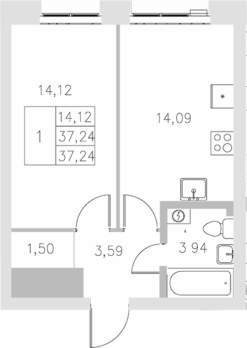 Планировка — Statum, 1-комн., 37 м²