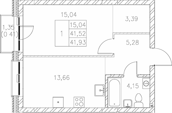 Планировка — Statum, 1-комн., 42 м²
