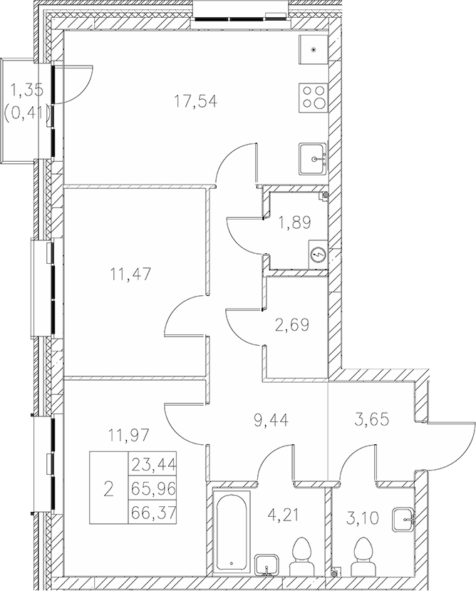 Планировка — Statum, 2-комн., 66 м²