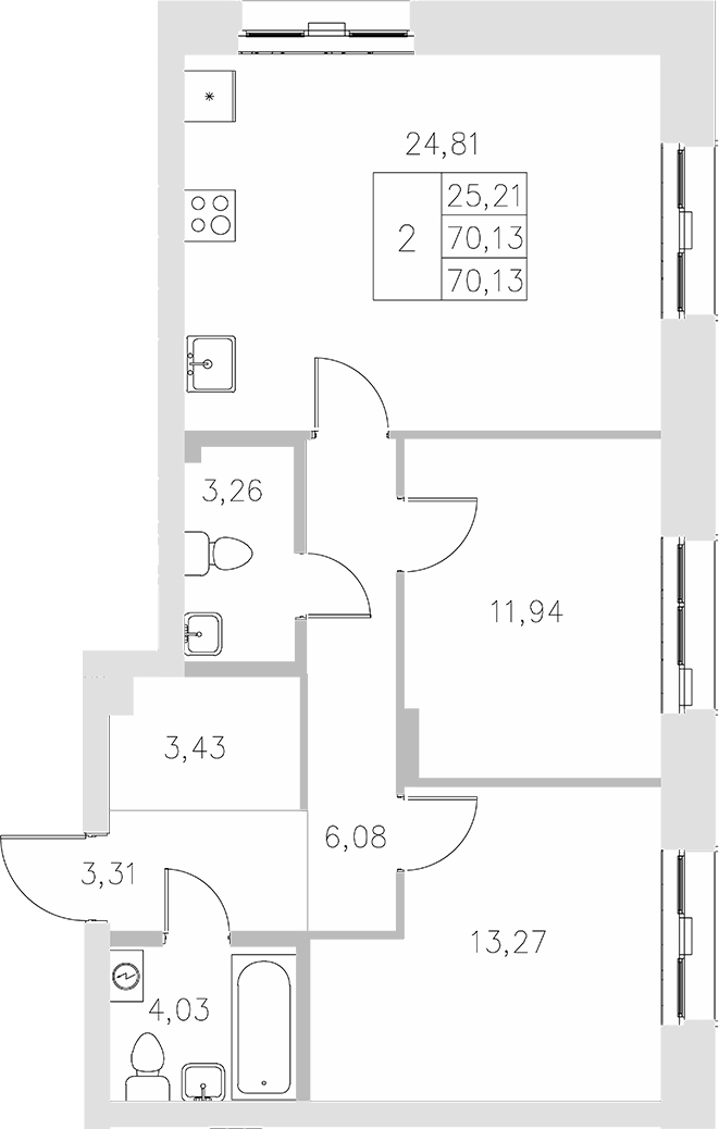 Планировка — Statum, 2-комн., 70 м²