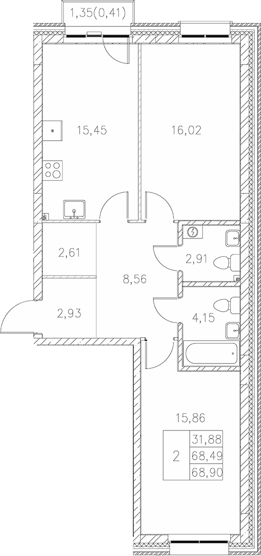 Планировка — Statum, 2-комн., 68 м²