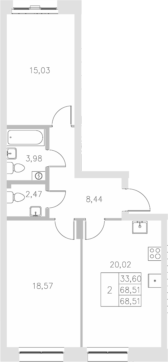 Планировка — Statum, 2-комн., 69 м²