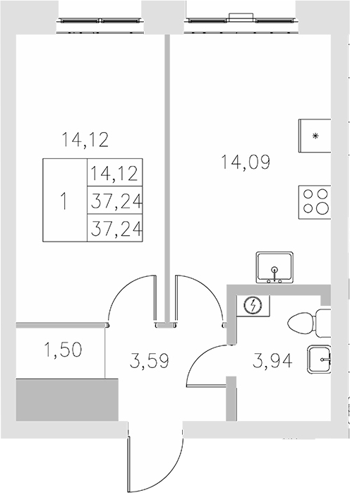 Планировка — Statum, 1-комн., 37 м²