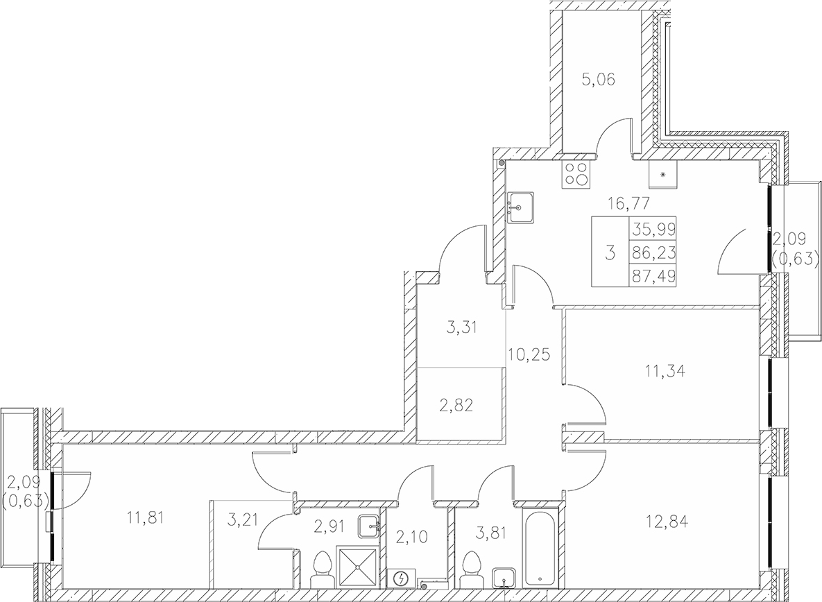 Планировка — Statum, 3-комн., 86 м²