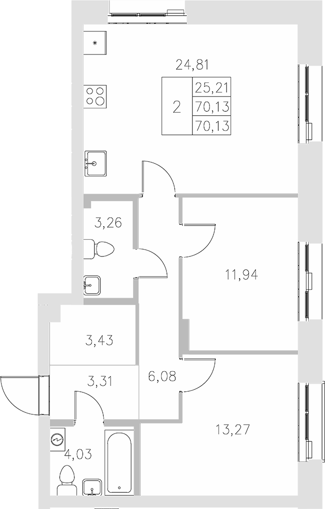 Планировка — Statum, 2-комн., 70 м²
